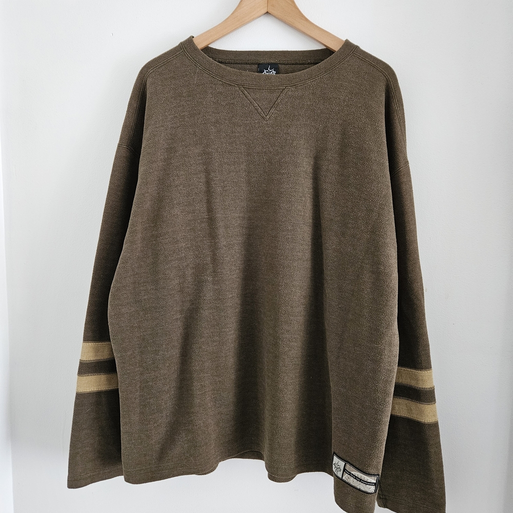 prAna Sweatshirt Mens Extra Large Brown Striped Sleeve Yoga Climbing Outdoor